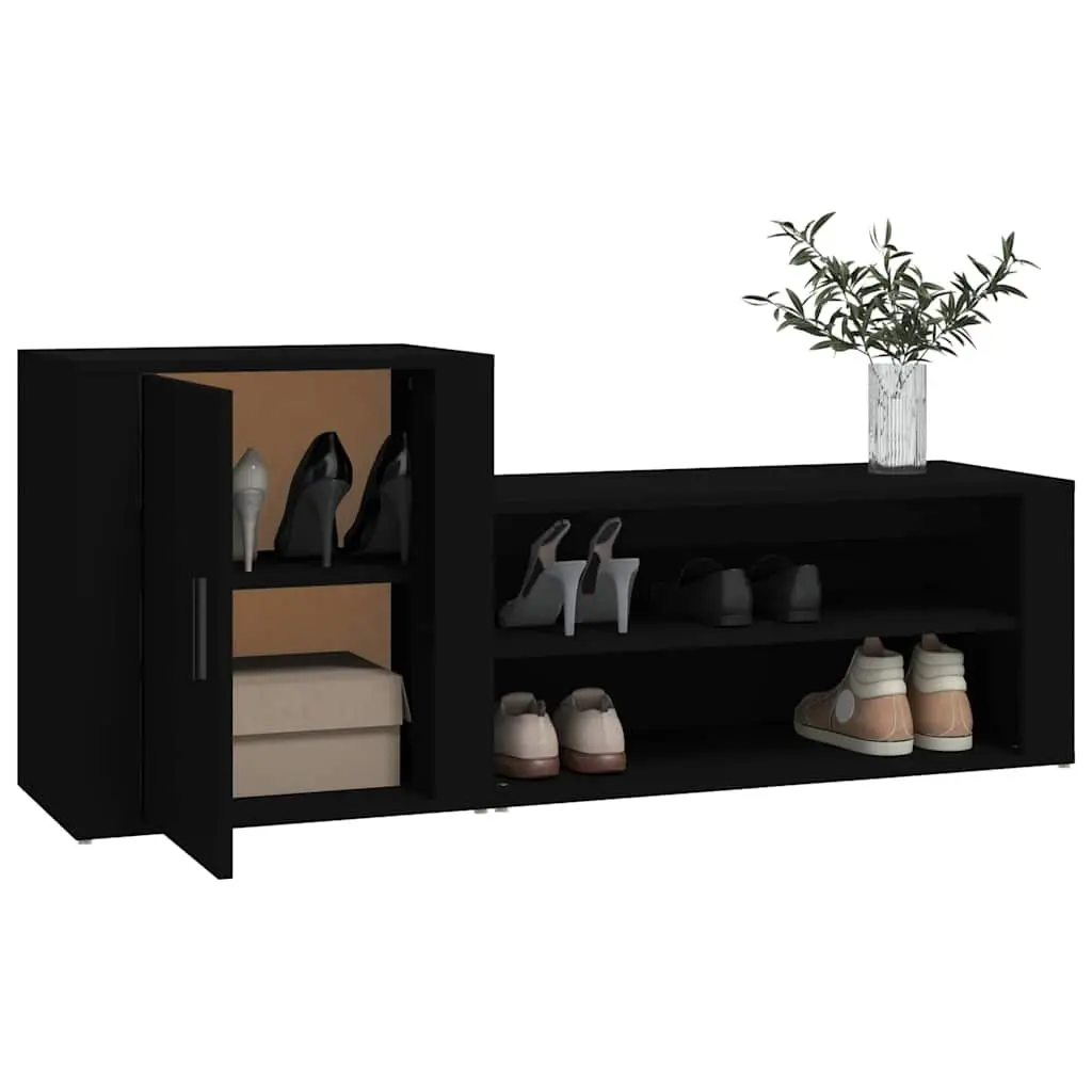 Black Engineered Wood Shoe Cabinet with 2 Compartments
