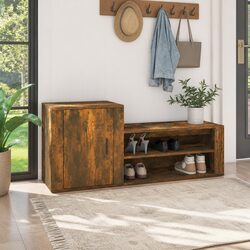 Brown Engineered Wood Shoe Cabinet with 2 Compartments