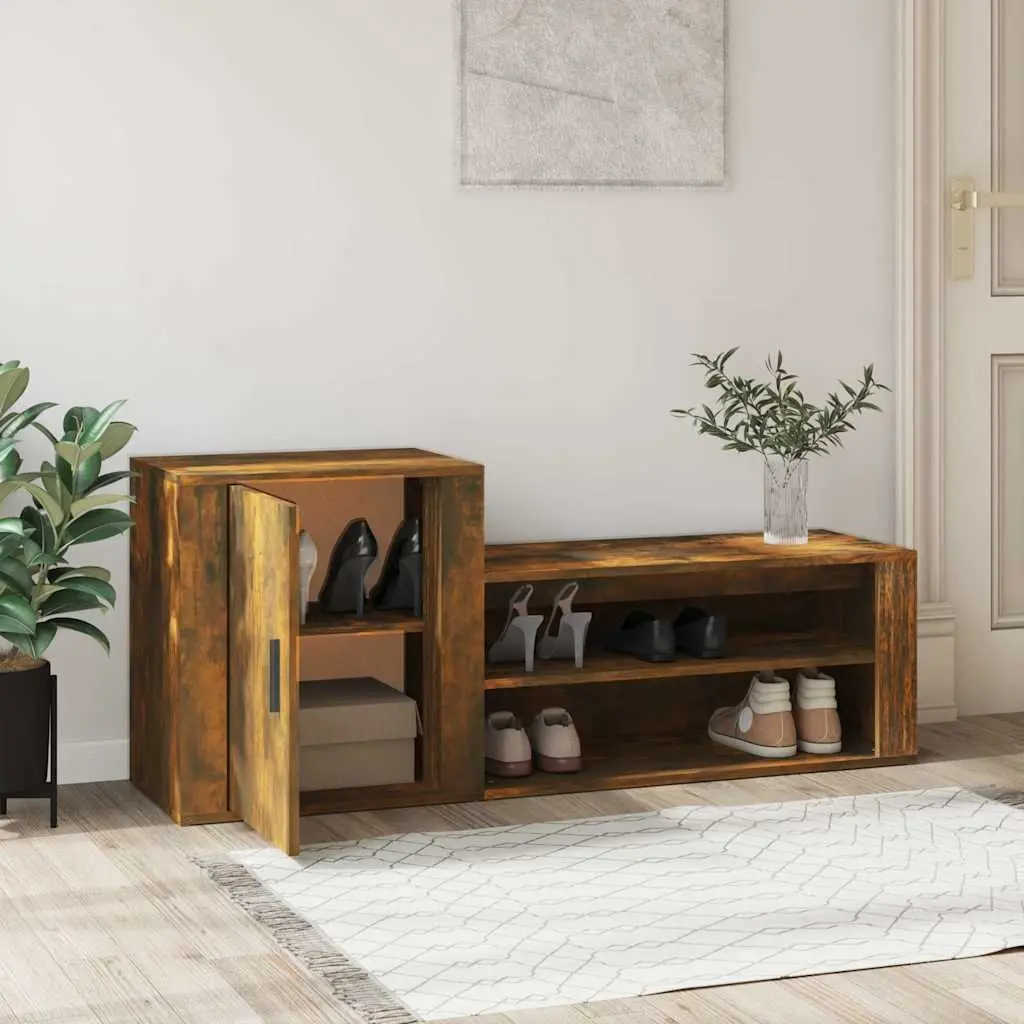 Brown Engineered Wood Shoe Cabinet with 2 Compartments