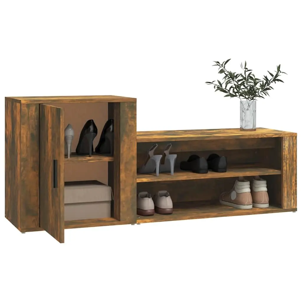 Brown Engineered Wood Shoe Cabinet with 2 Compartments