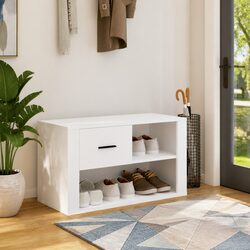 Stylish White Engineered Wood Shoe Cabinet with 2 Compartments