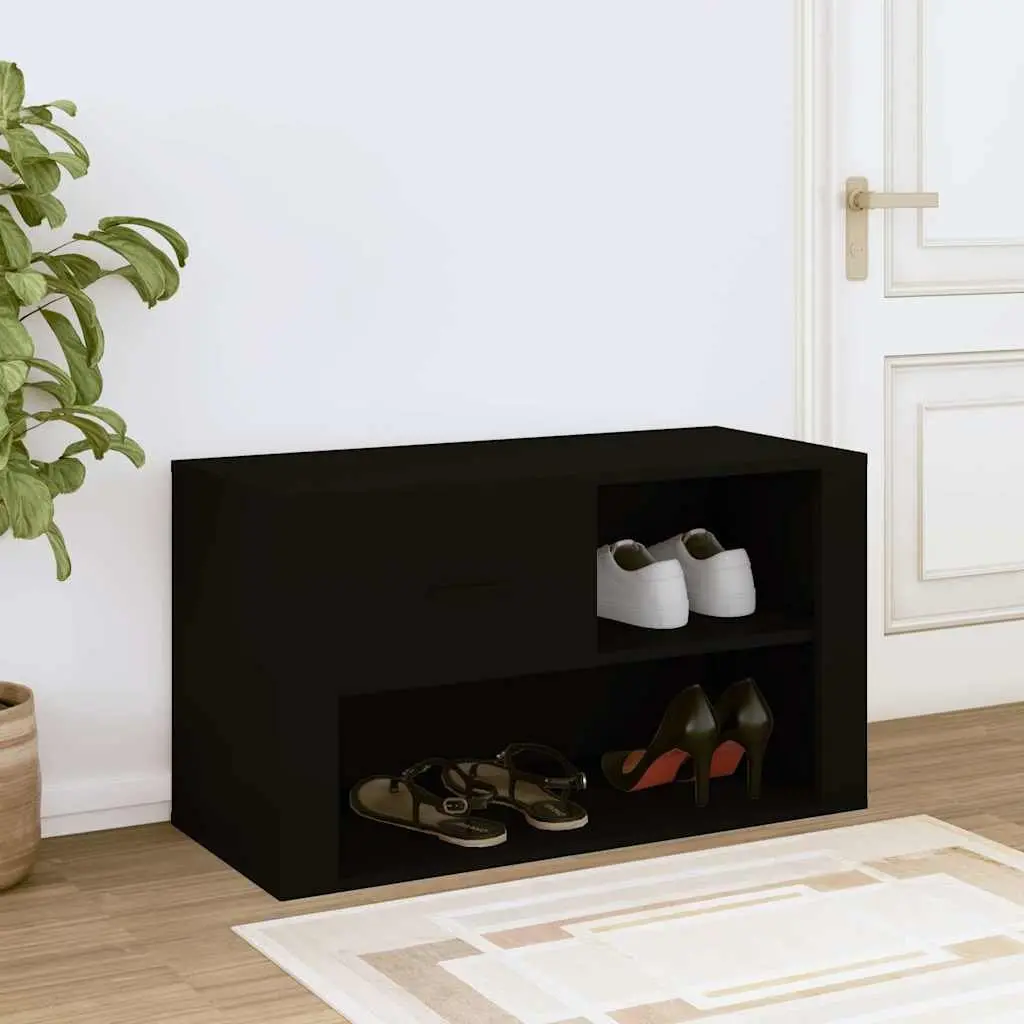 Shoe Cabinet Engineered Wood 80 x 35 x 45 cm Black