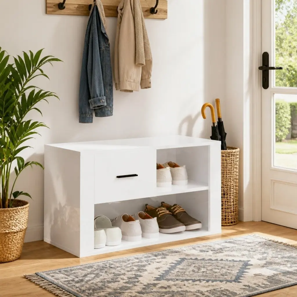 Shoe Cabinet Engineered Wood 80x35x45 cm High Gloss White
