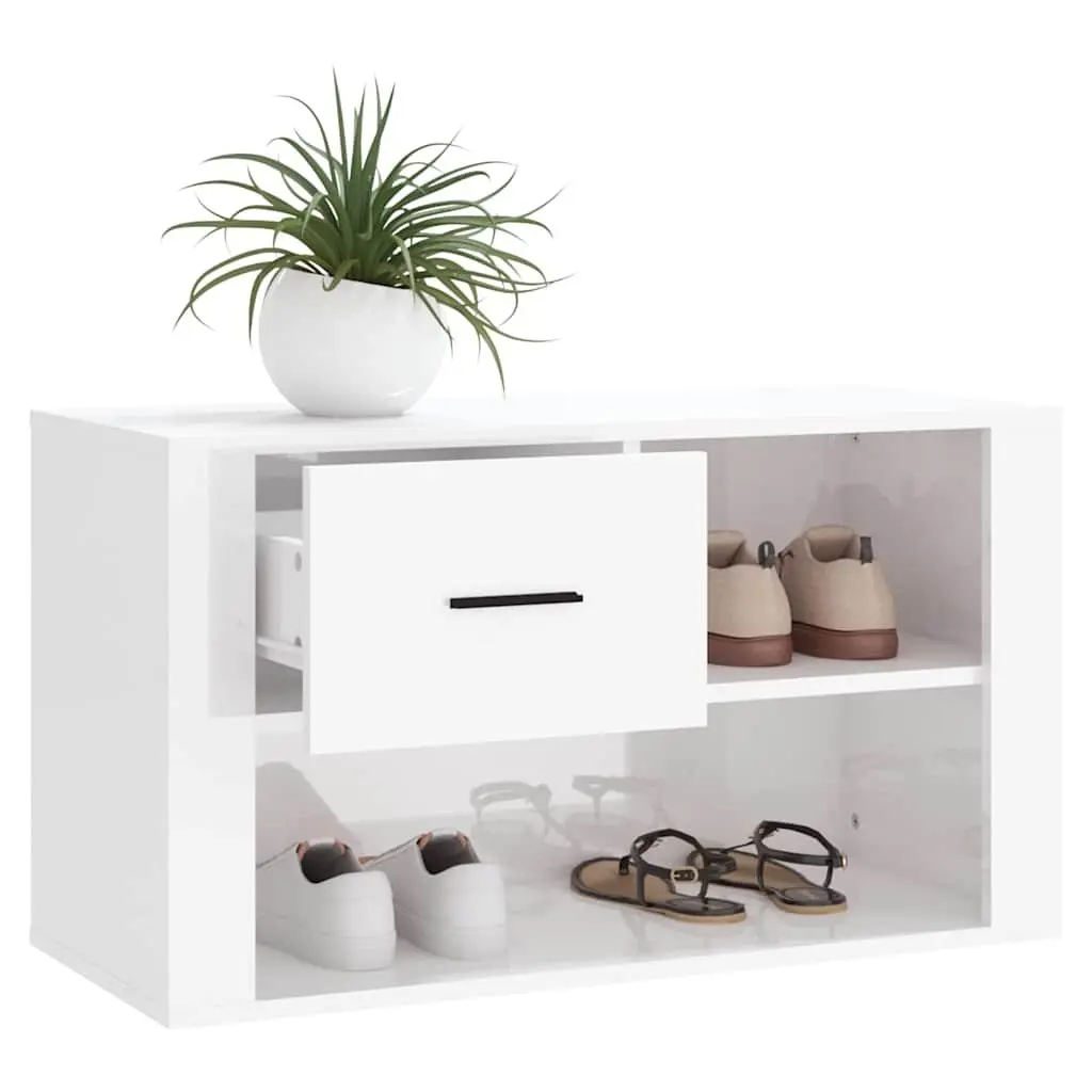 Shoe Cabinet Engineered Wood 80x35x45 cm High Gloss White