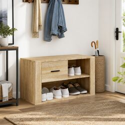 Beige Engineered Wood Shoe Storage Cabinet with 2 Compartments