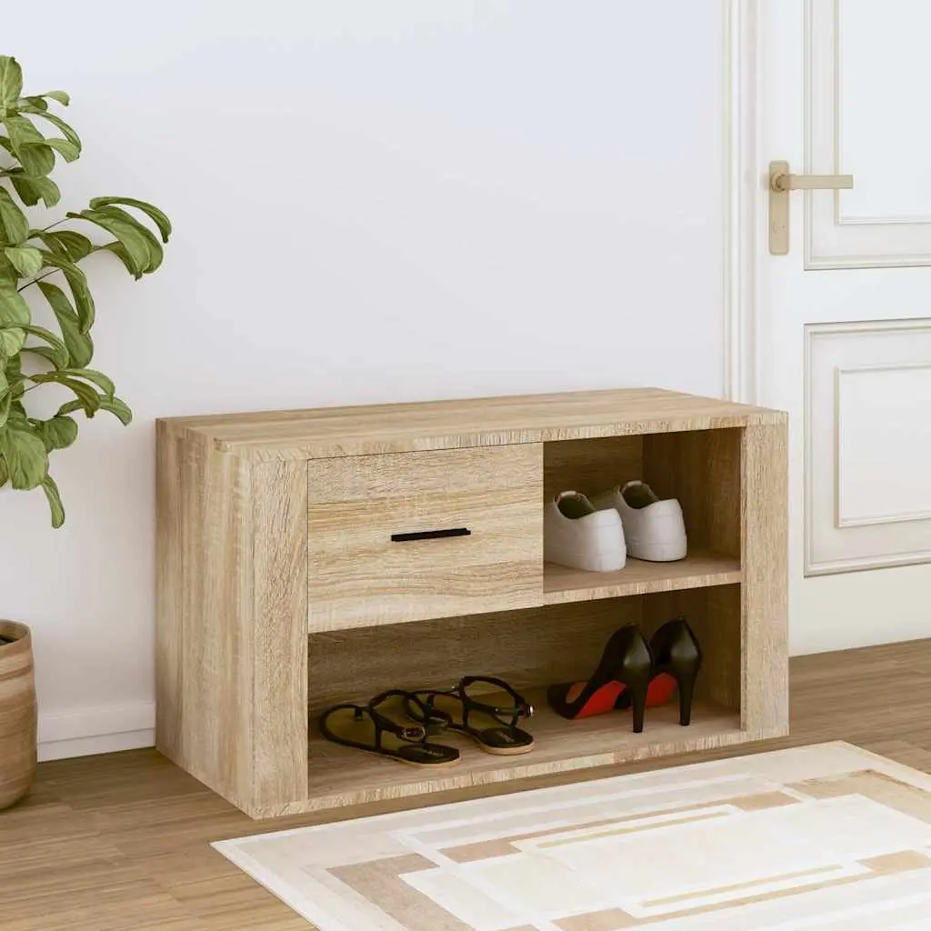 Beige Engineered Wood Shoe Storage Cabinet with 2 Compartments