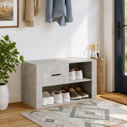 Grey Shoe Cabinet with 2 Compartments and Drawer