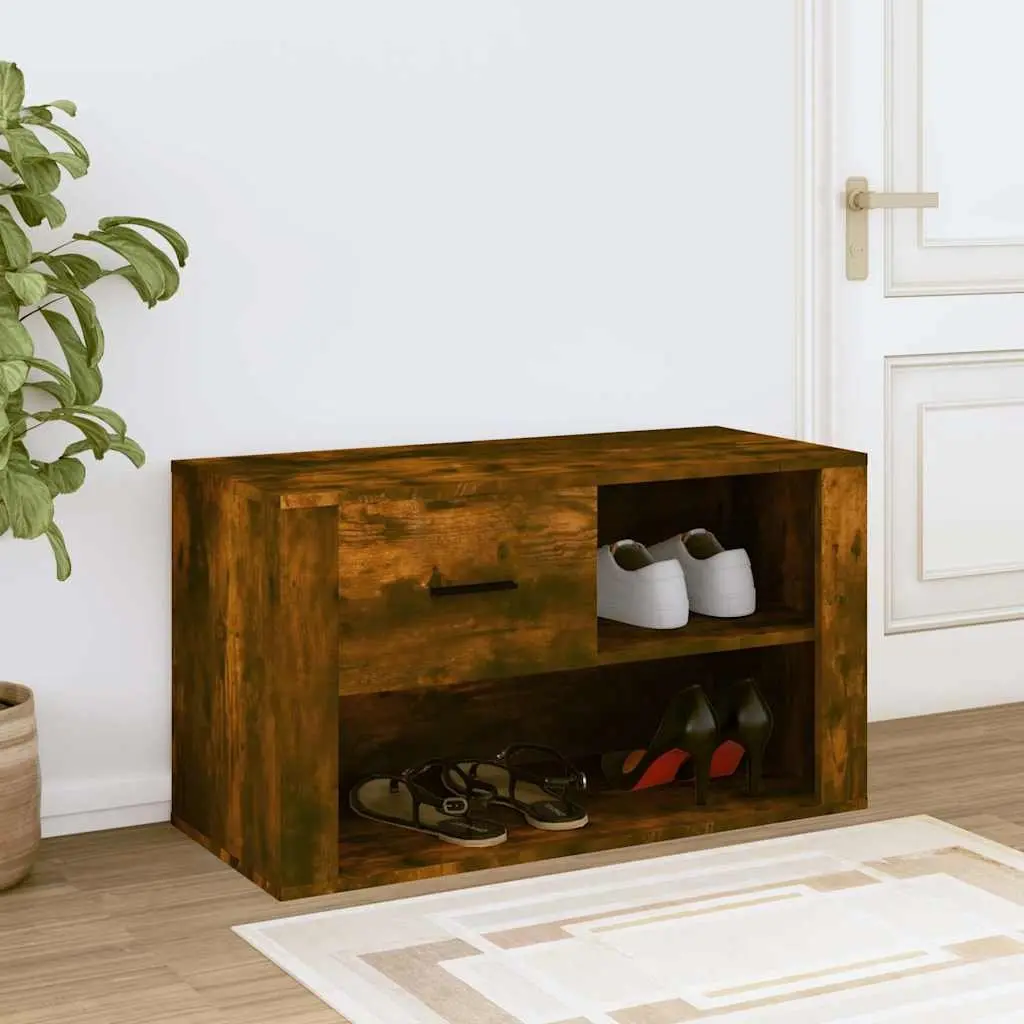 Brown Engineered Wood Shoe Cabinet with Compartments