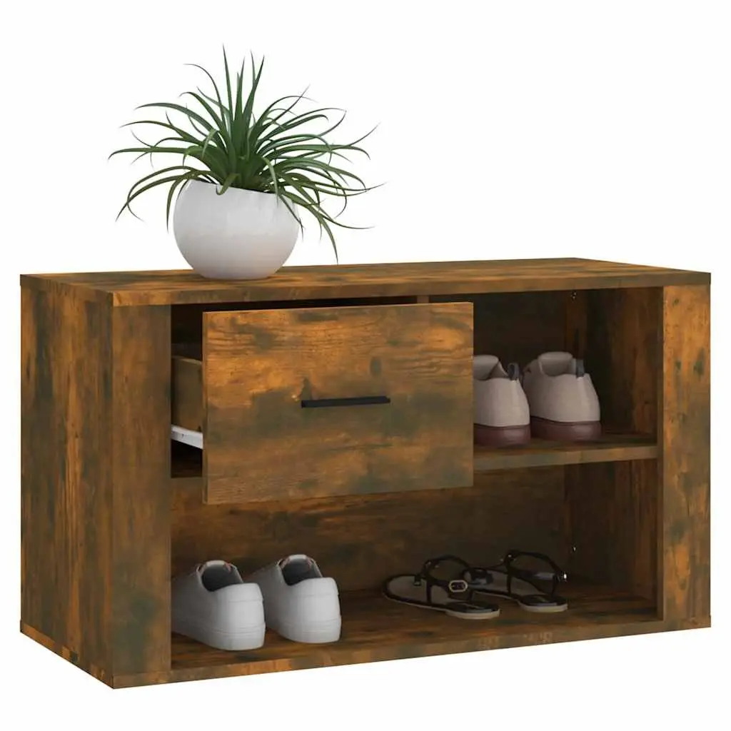 Brown Engineered Wood Shoe Cabinet with Compartments