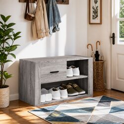 Durable Grey Engineered Wood Shoe Cabinet for Storage