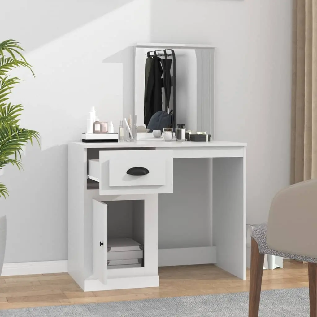 White Dressing Table with Mirror and Storage
