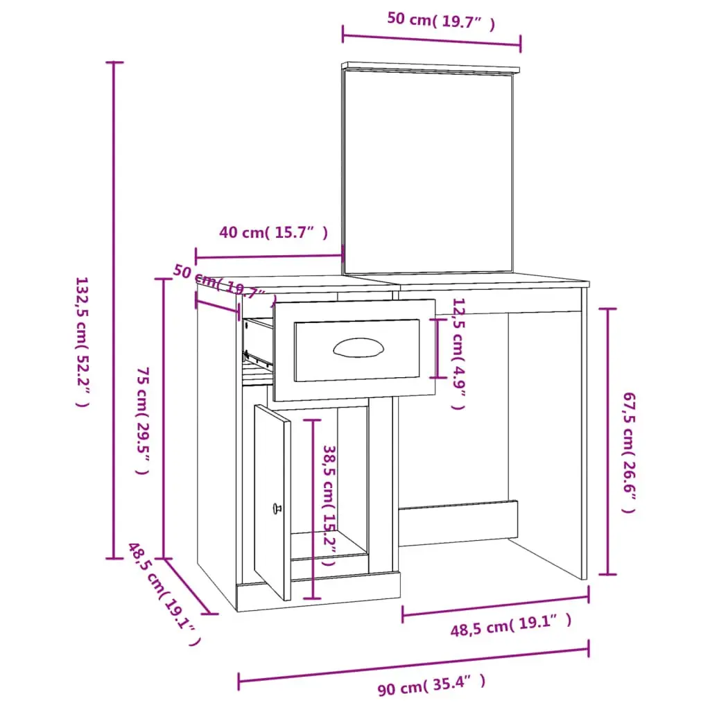 White Dressing Table with Mirror and Storage