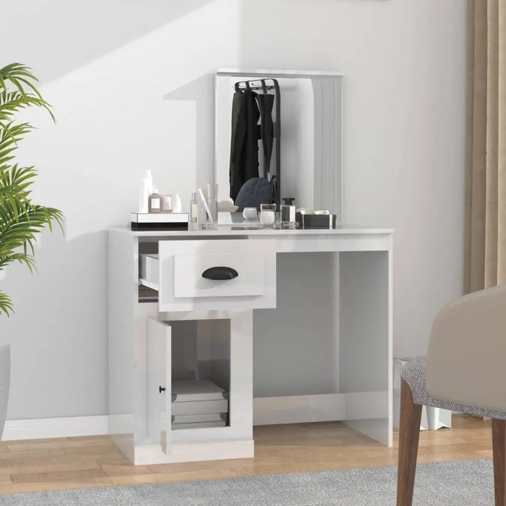 White High Gloss Vanity Unit with Integrated Mirror