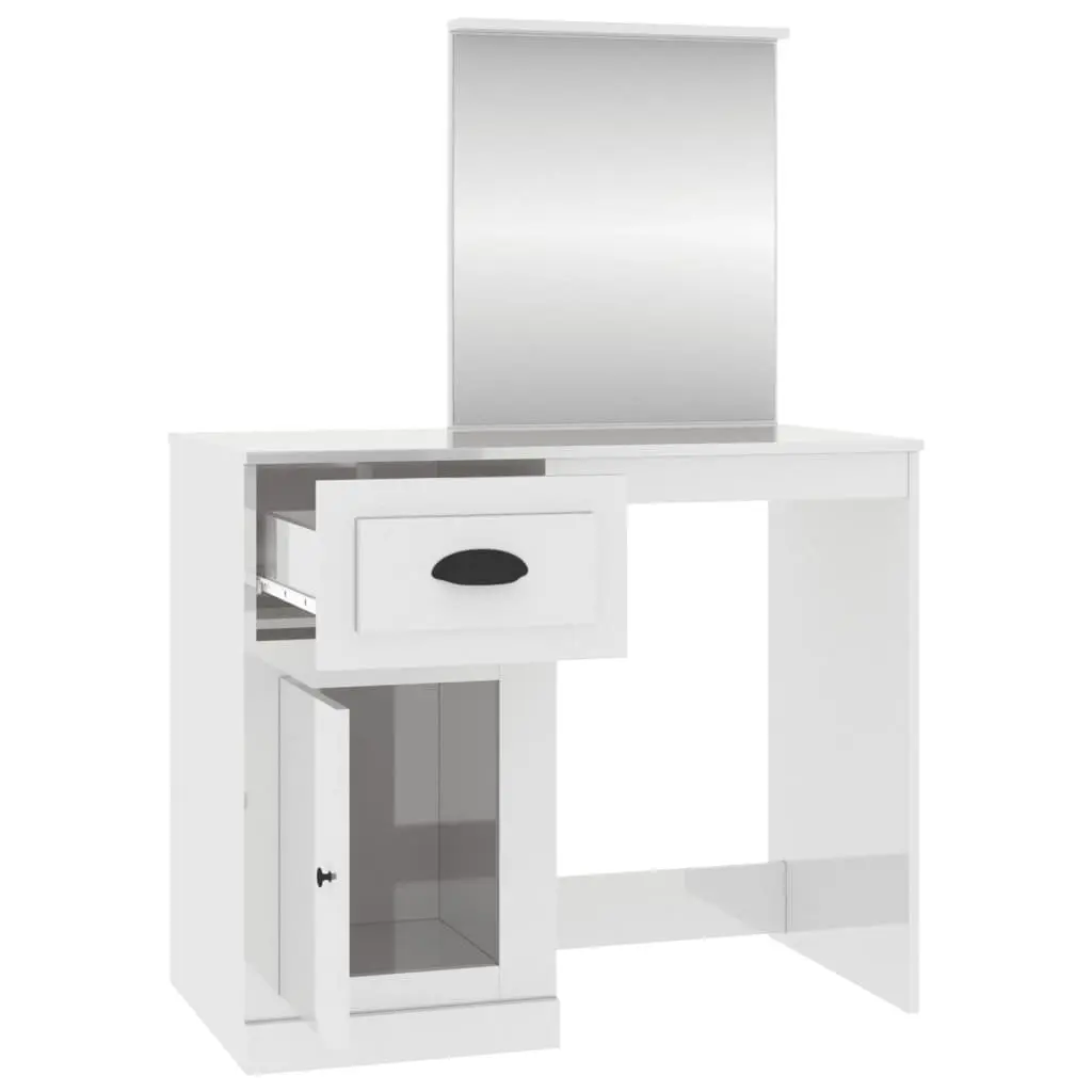 White High Gloss Vanity Unit with Integrated Mirror