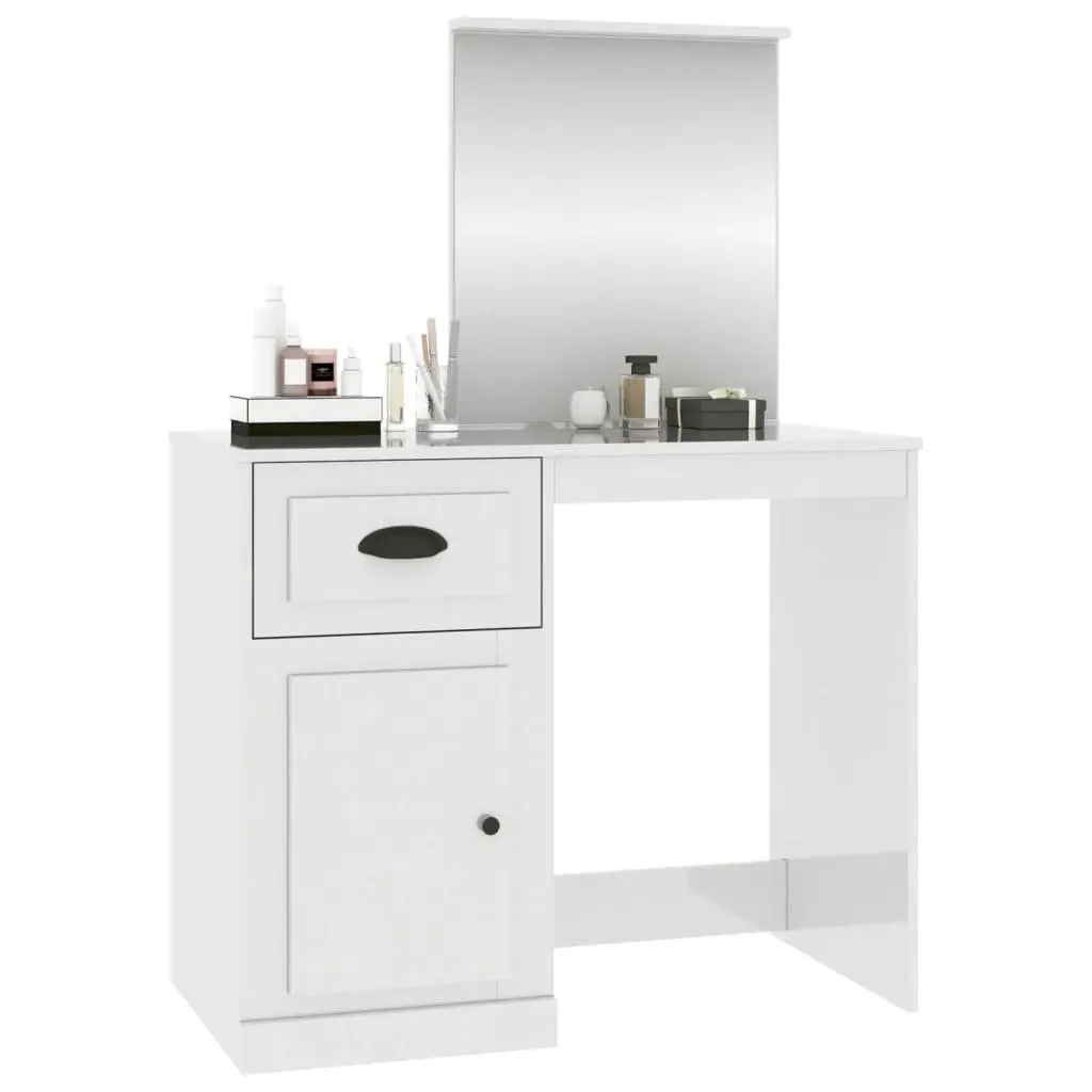 White High Gloss Vanity Unit with Integrated Mirror