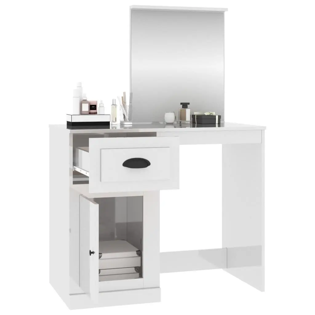 White High Gloss Vanity Unit with Integrated Mirror