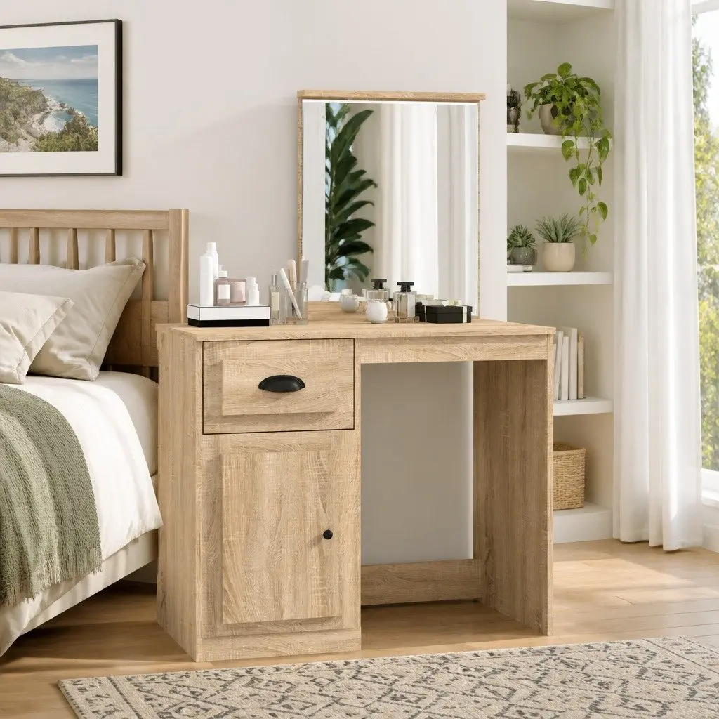 Brown Engineered Wood Dressing Table with Mirror