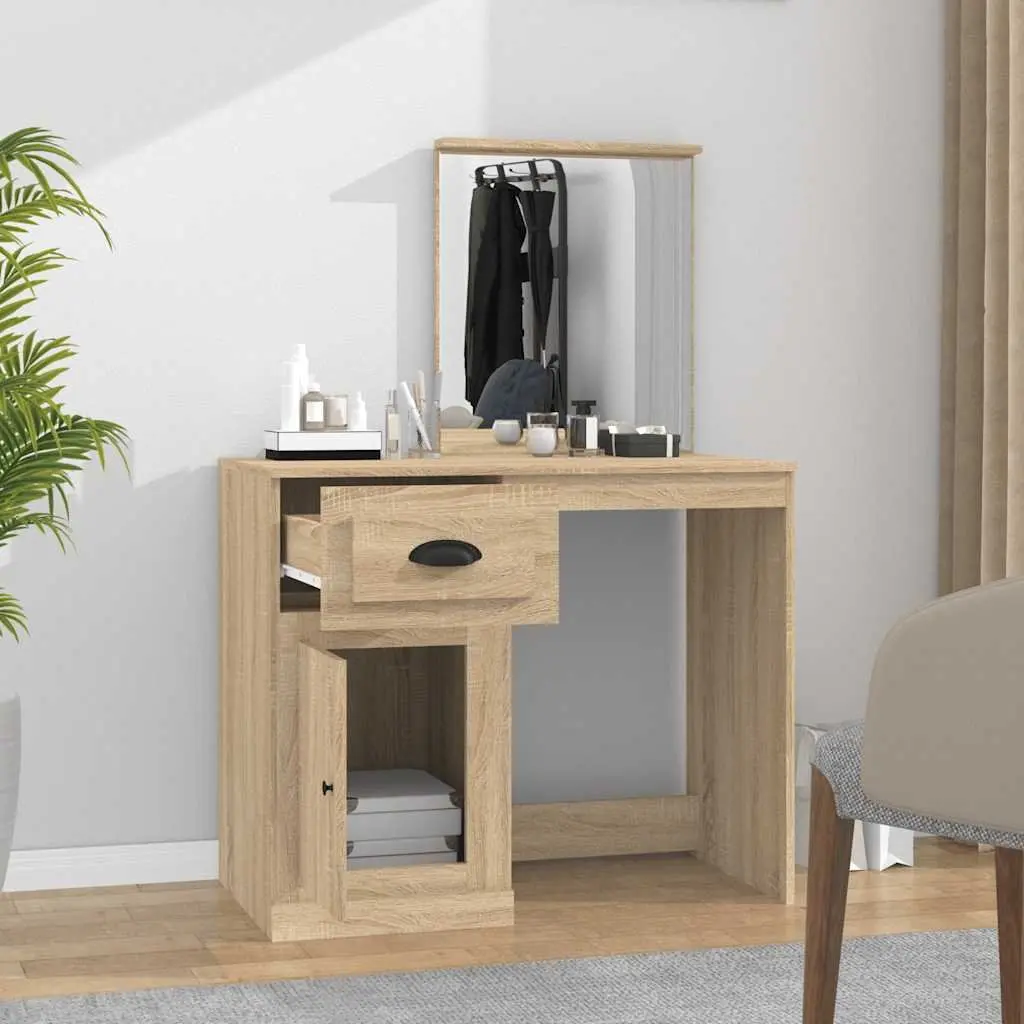Brown Engineered Wood Dressing Table with Mirror