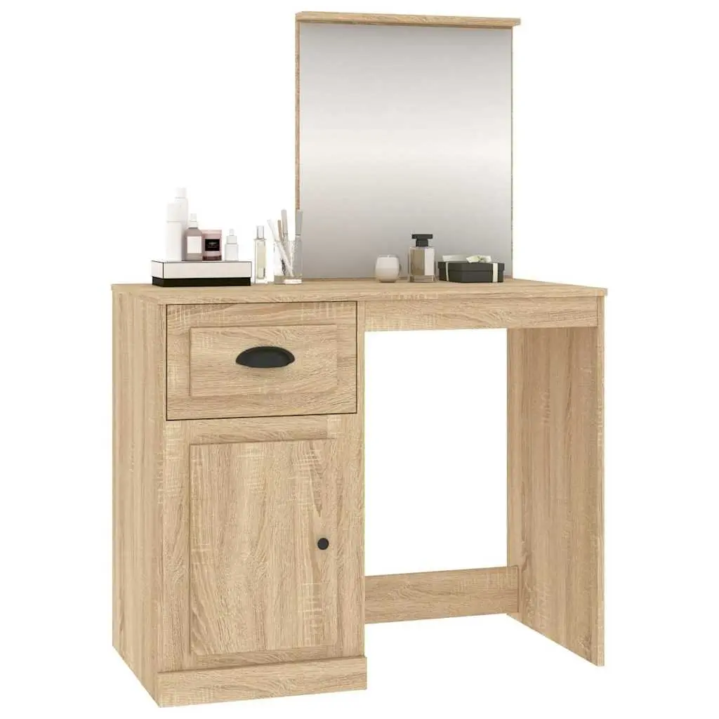 Brown Engineered Wood Dressing Table with Mirror