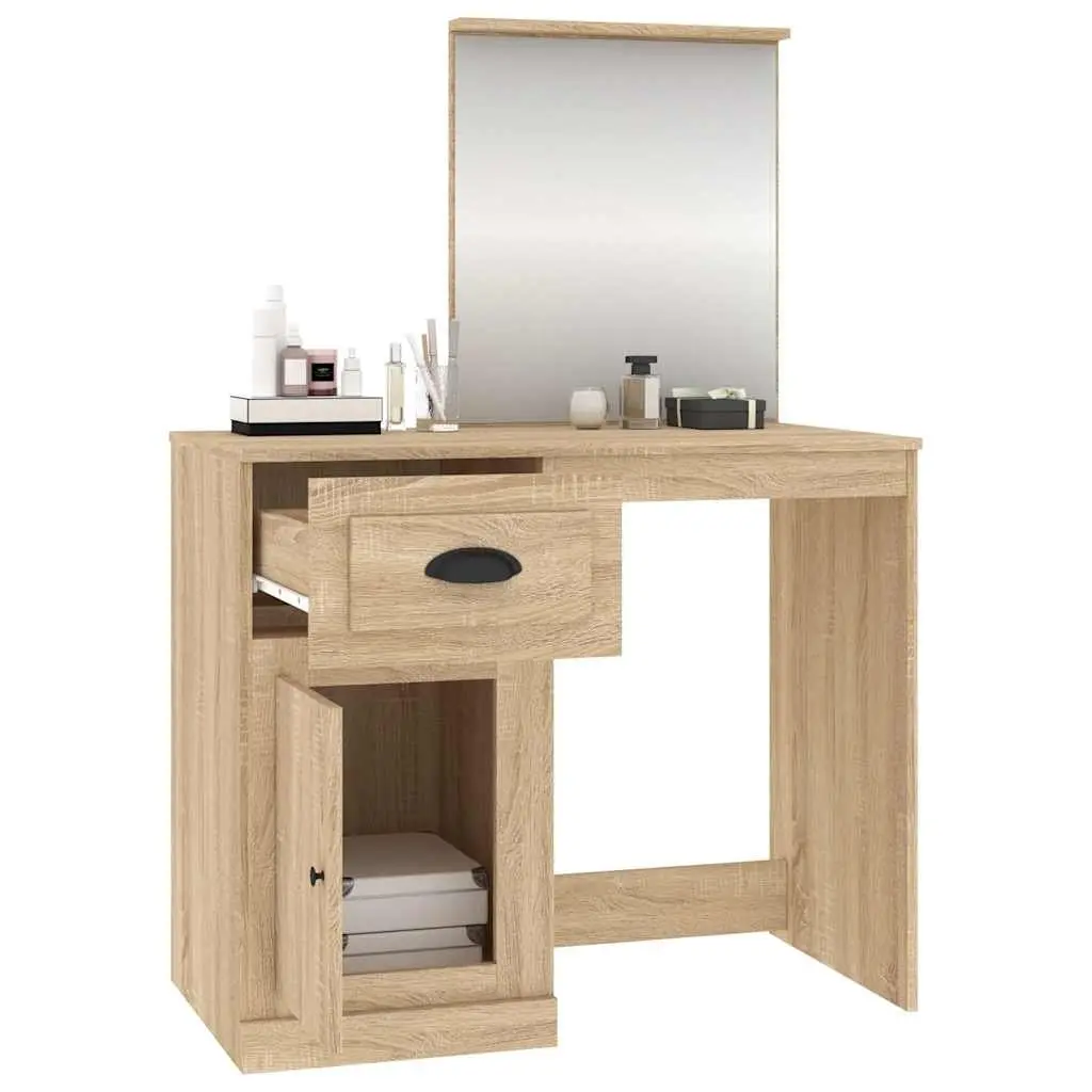 Brown Engineered Wood Dressing Table with Mirror