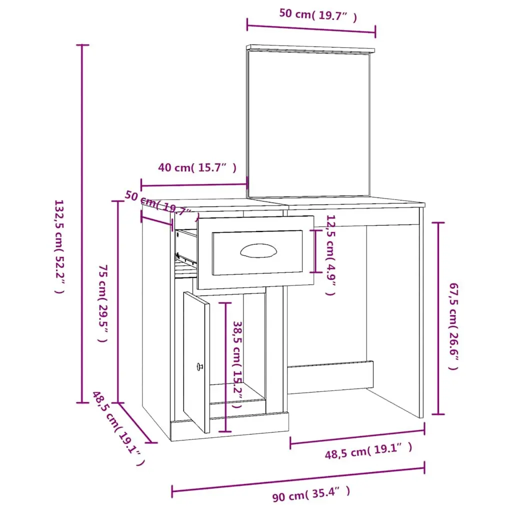 Brown Engineered Wood Dressing Table with Mirror