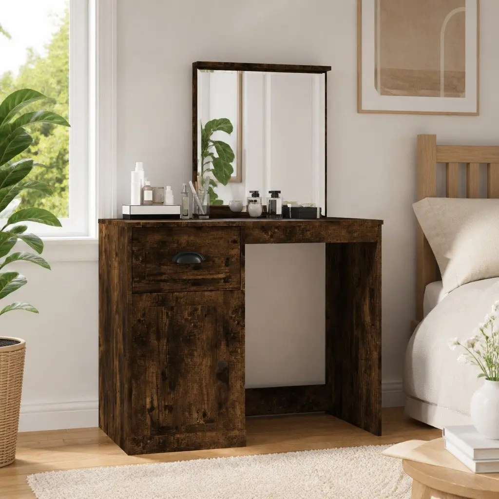 Brown Vanity Storage Makeup Desk with Mirror