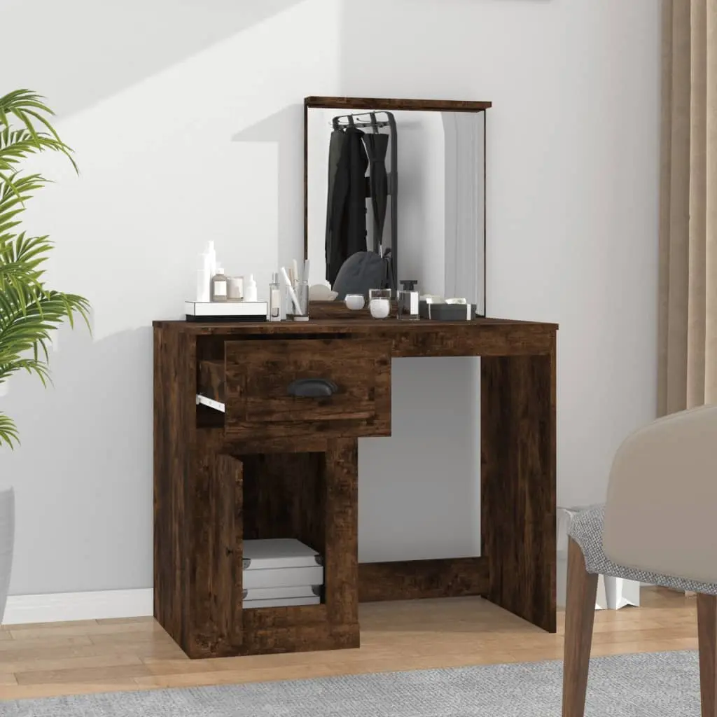Brown Vanity Storage Makeup Desk with Mirror