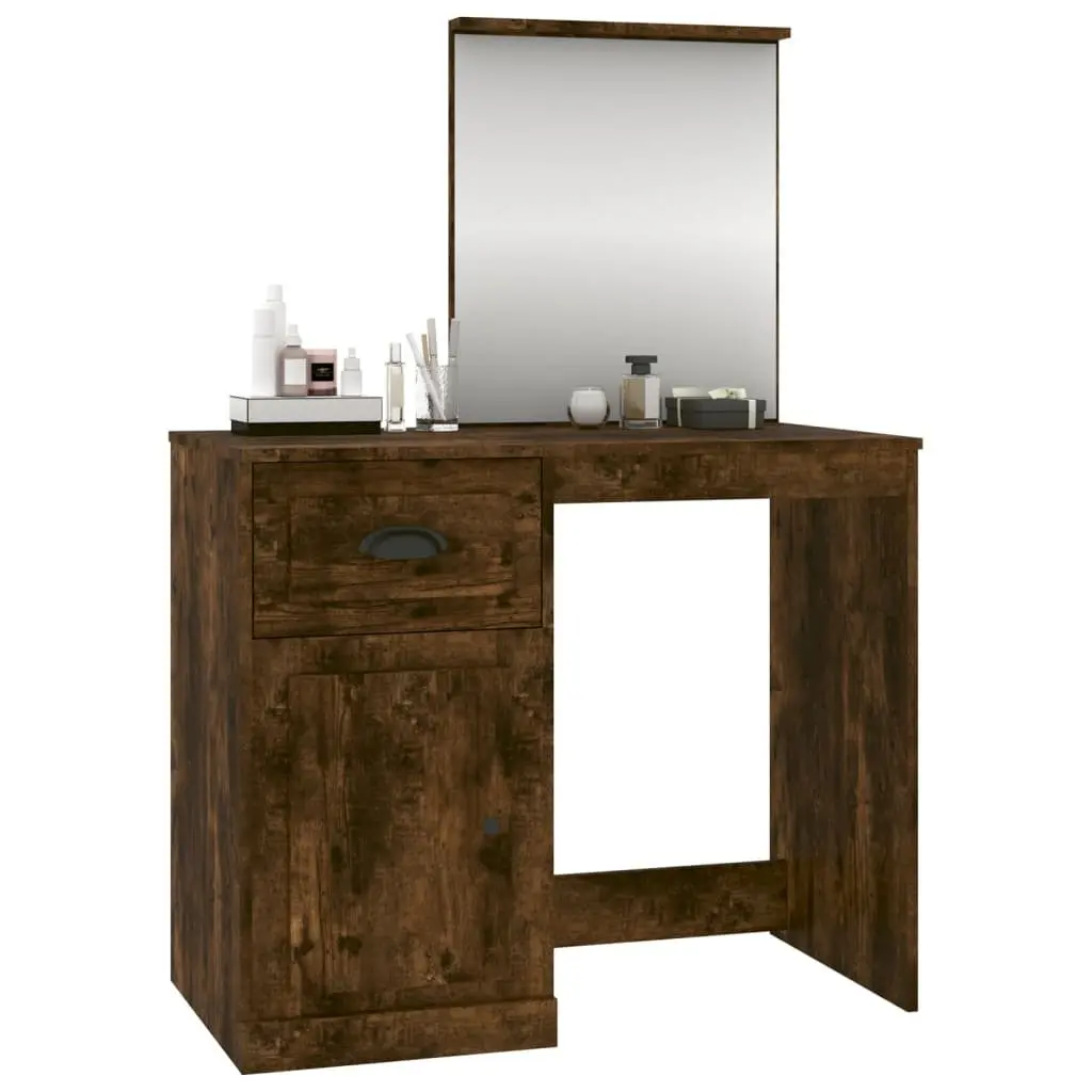 Brown Vanity Storage Makeup Desk with Mirror