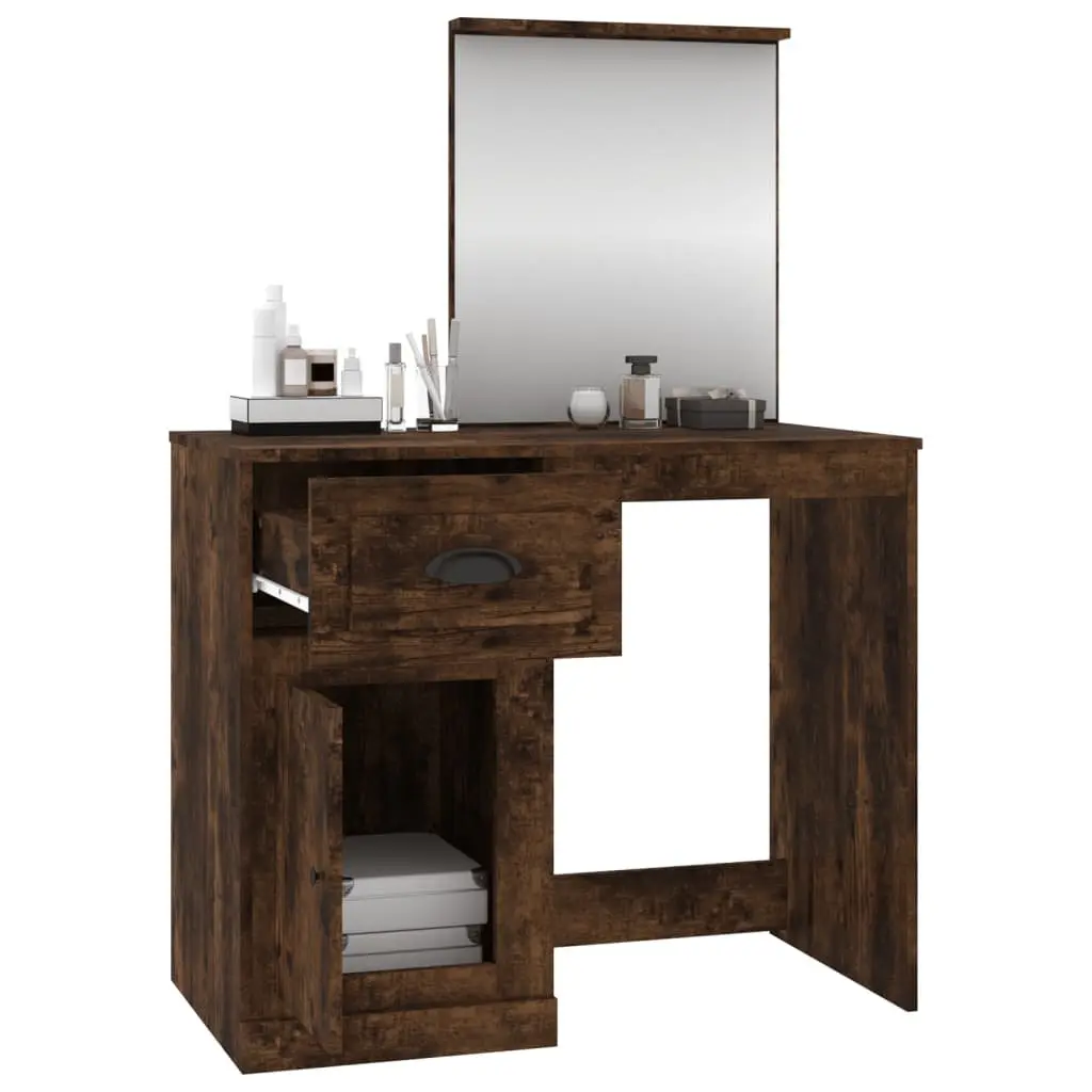 Brown Vanity Storage Makeup Desk with Mirror