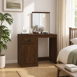 Bedroom Dressing Table with Mirror Brown Oak Vanity Unit Storage Makeup Desk