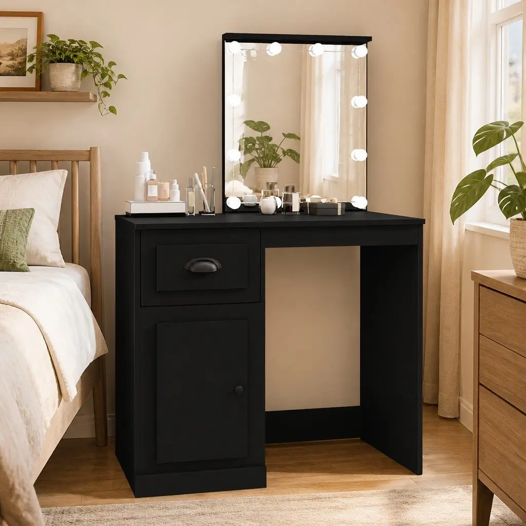 Black Dressing Table with LED Mirror