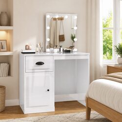 High Gloss White Dressing Table with LED Mirror