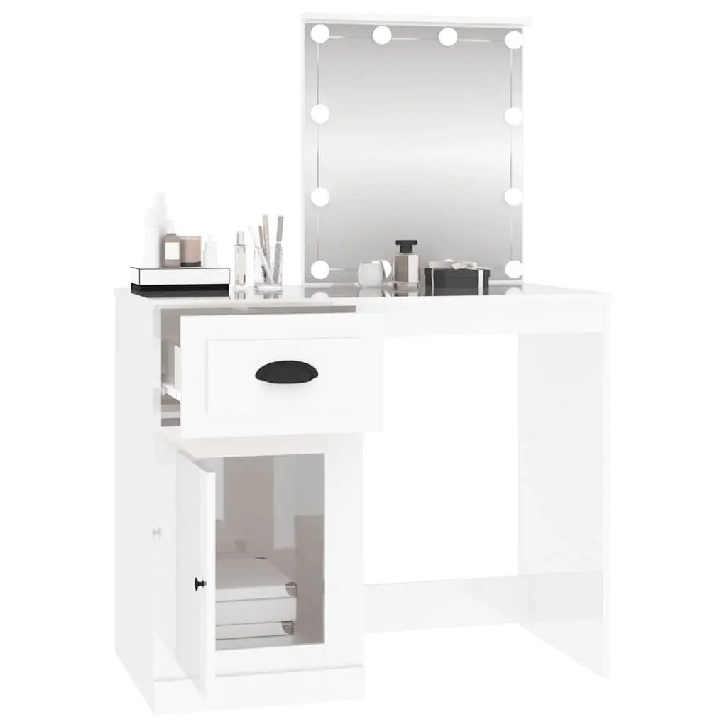 High Gloss White Dressing Table with LED Mirror
