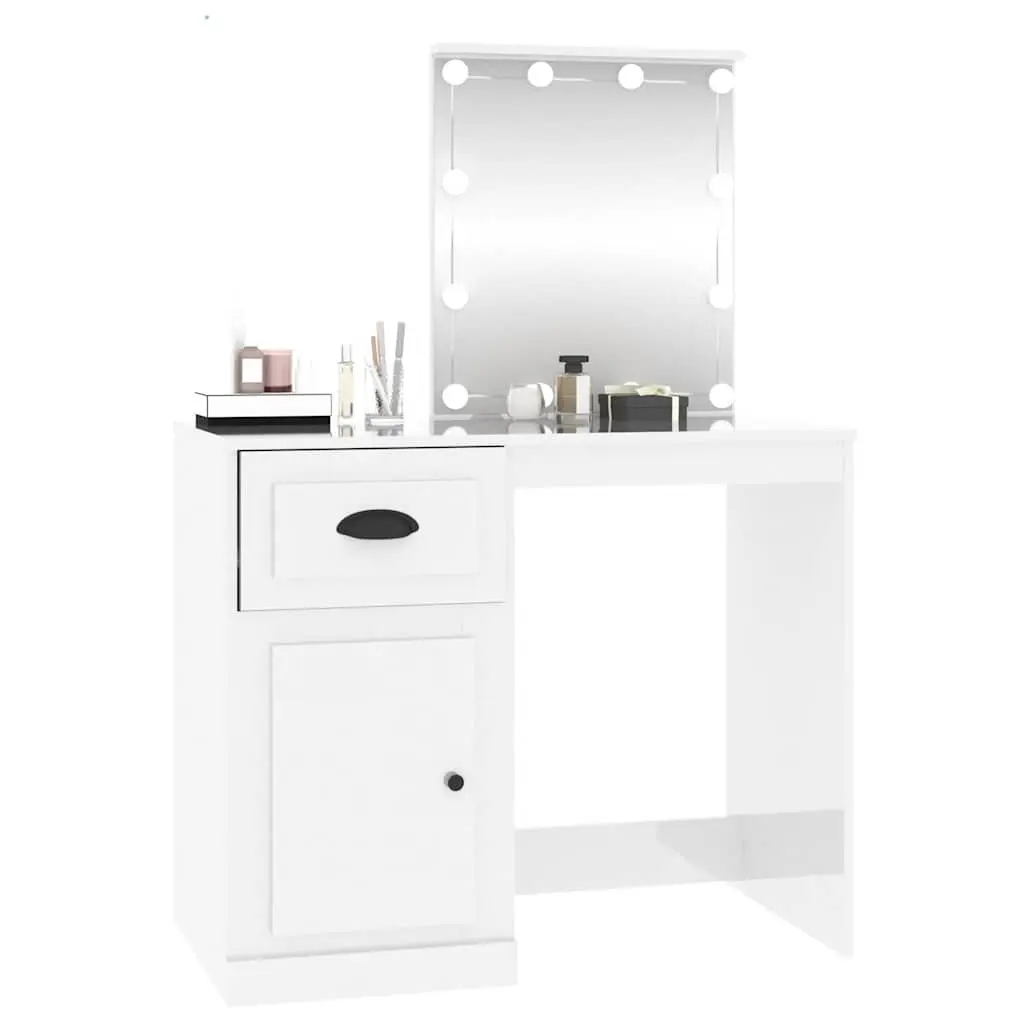 High Gloss White Dressing Table with LED Mirror
