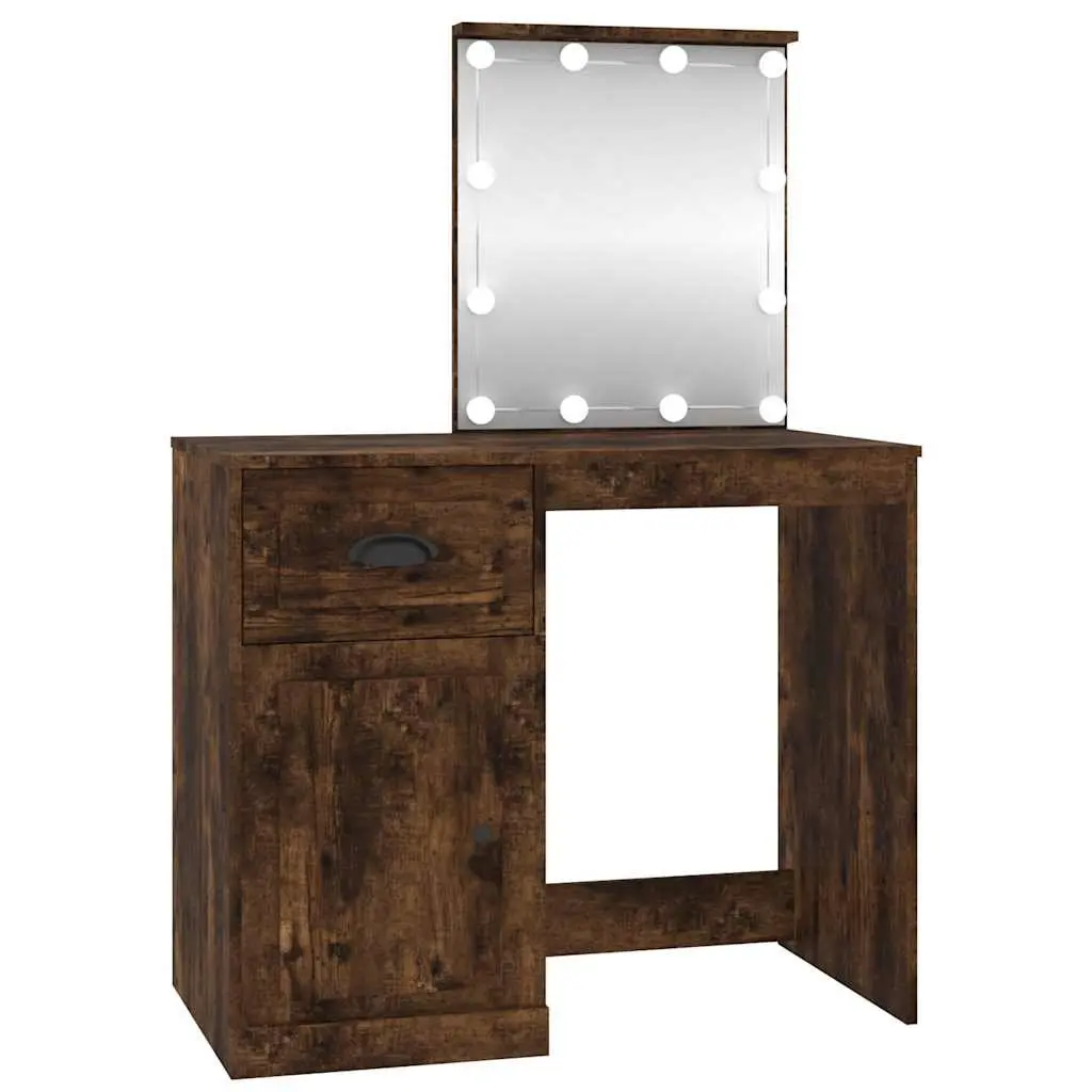 LED Mirror Dressing Table in Smoked Oak for Makeup Storage