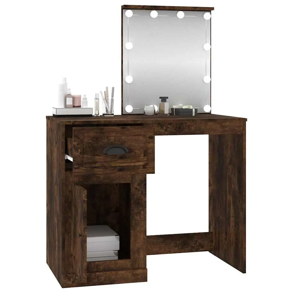 LED Mirror Dressing Table in Smoked Oak for Makeup Storage
