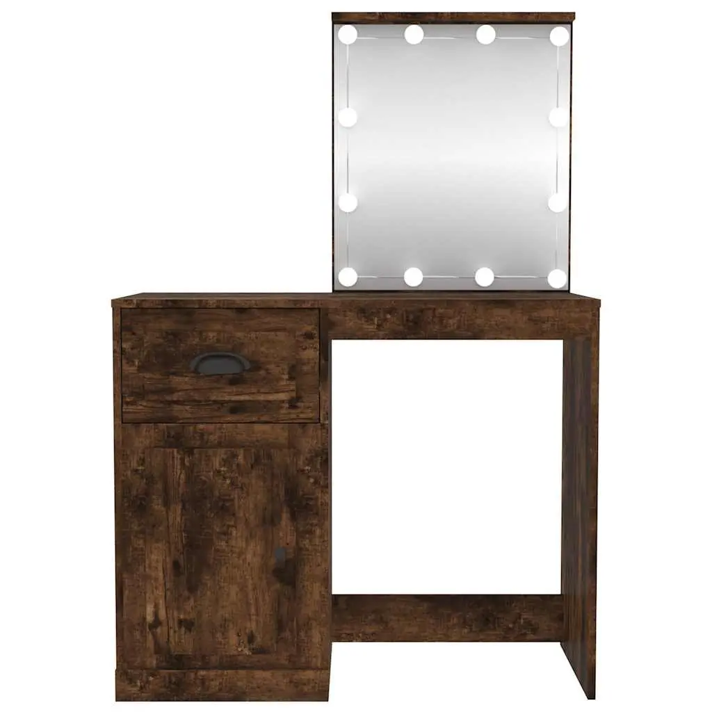 LED Mirror Dressing Table in Smoked Oak for Makeup Storage