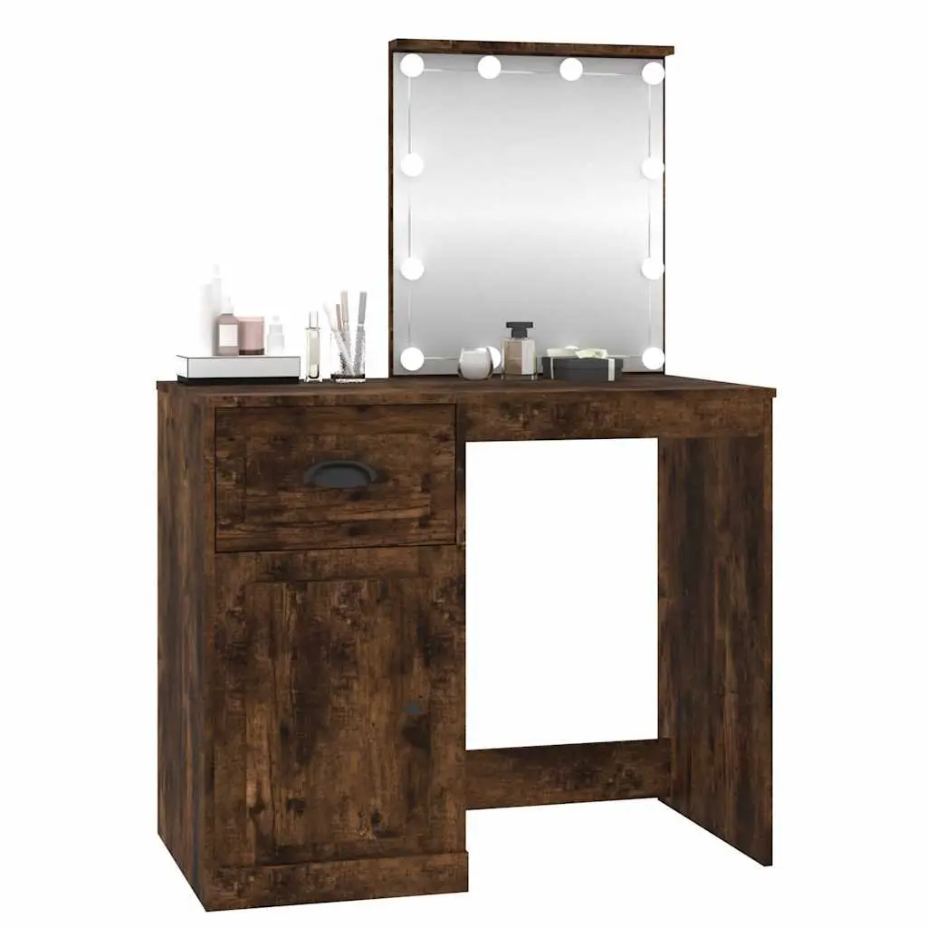 LED Mirror Dressing Table in Smoked Oak for Makeup Storage