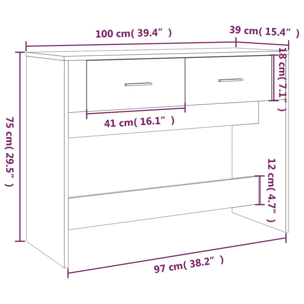 White Console Table 100x39x75 cm Engineered Wood