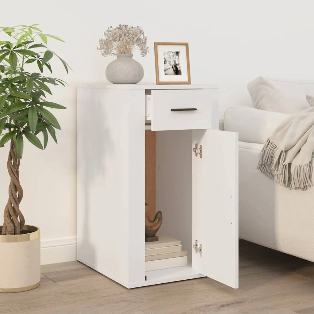 Desk Cabinet Engineered Wood 40W x 49D x 75H cm White Storage Organizer