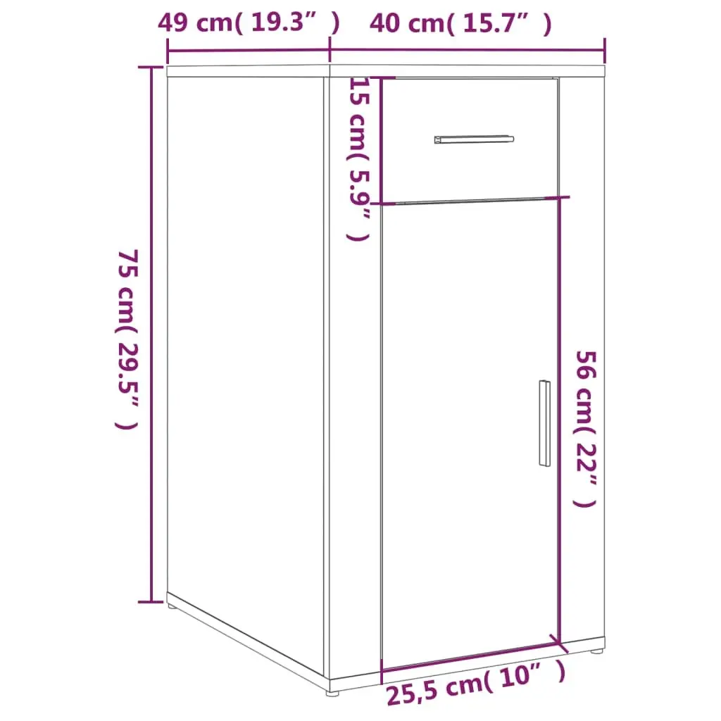 Desk Cabinet Engineered Wood 40W x 49D x 75H cm White Storage Organizer
