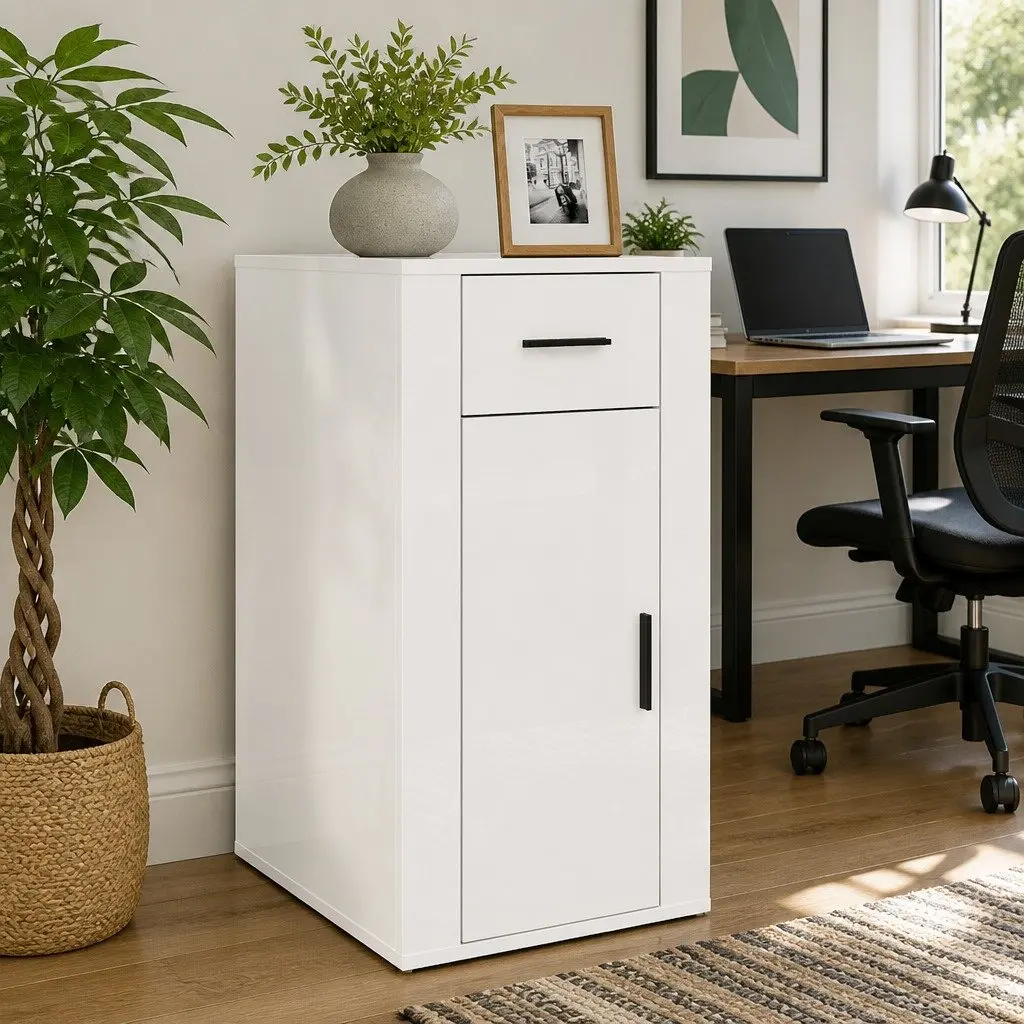 High Gloss White Desk Cabinet for Organized Spaces