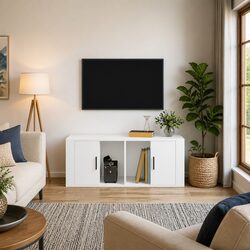 TV Cabinet White 100x35x40 cm Engineered Wood Media Storage Unit with Doors