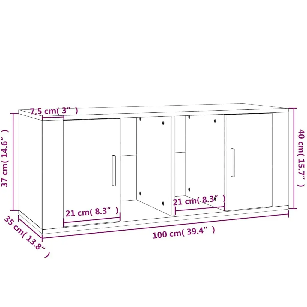 White TV Cabinet 100x35x40 cm in Engineered Wood