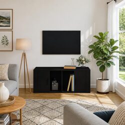 Black TV Cabinet 100x35x40 cm with Doors and Compartments