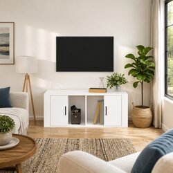 High Gloss White Media Storage Unit with 4 Compartments