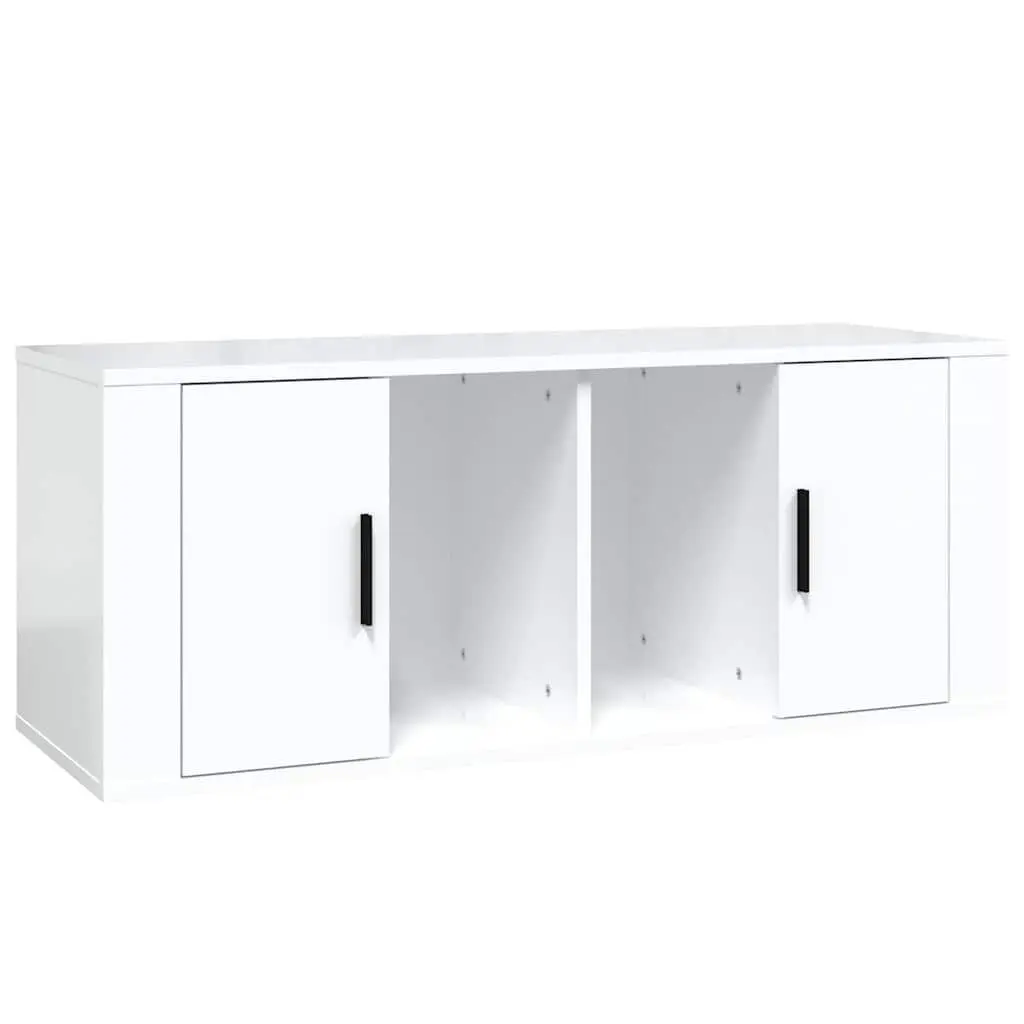 High Gloss White Media Storage Unit with 4 Compartments