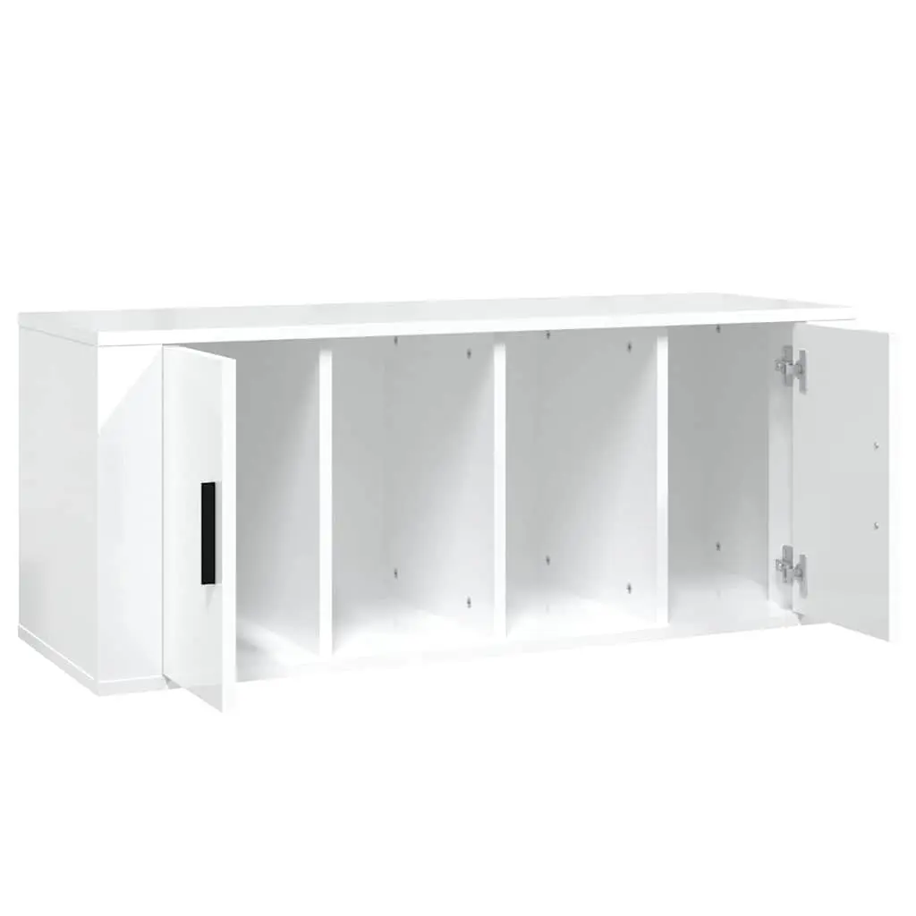 High Gloss White Media Storage Unit with 4 Compartments