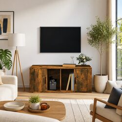 Brown Engineered Wood TV Cabinet with Storage Compartment
