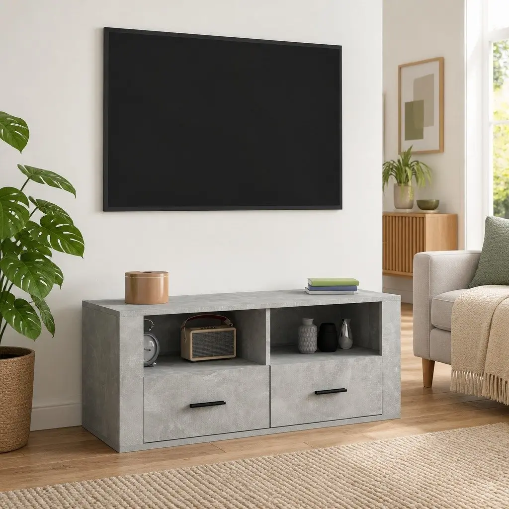Concrete Grey Engineered Wood TV Cabinet Storage Unit